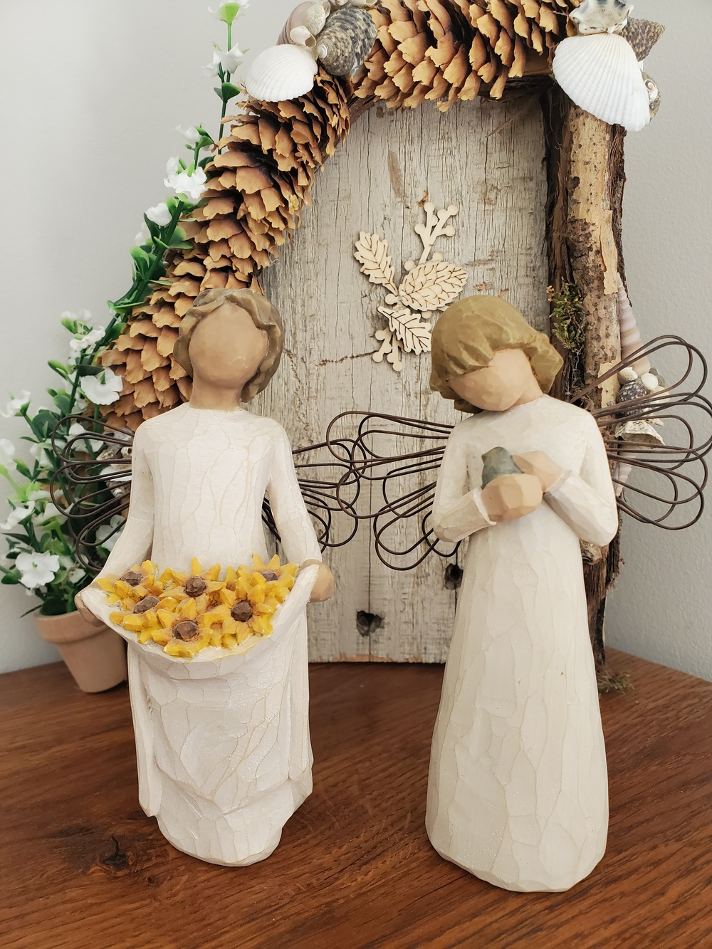 Willow Tree Angel Figurines With Flowers And Bird - Set Of 2